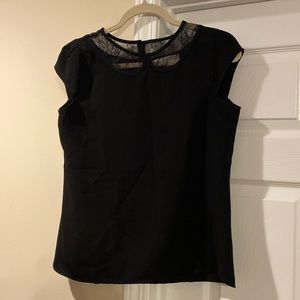 LOFT black cap sleeve top with lace collar